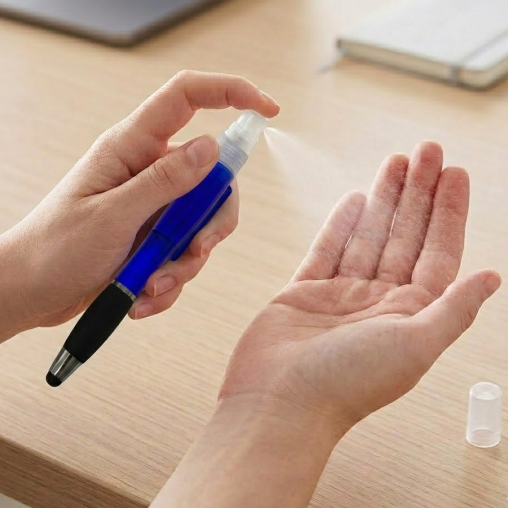 lapiceros, plástico, azul reflex, atom con spray , touch y goma antideslizante