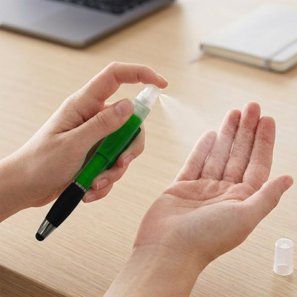 lapiceros, plástico, verde, atom con spray , touch y goma antideslizante