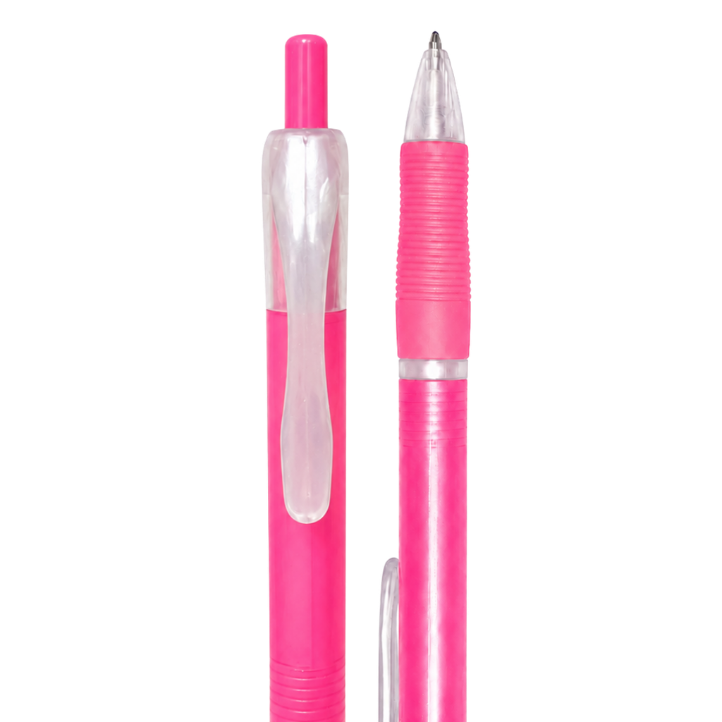 lapiceros, plástico, rosado, 14.5 centimetros, translúcido con goma antideslizante