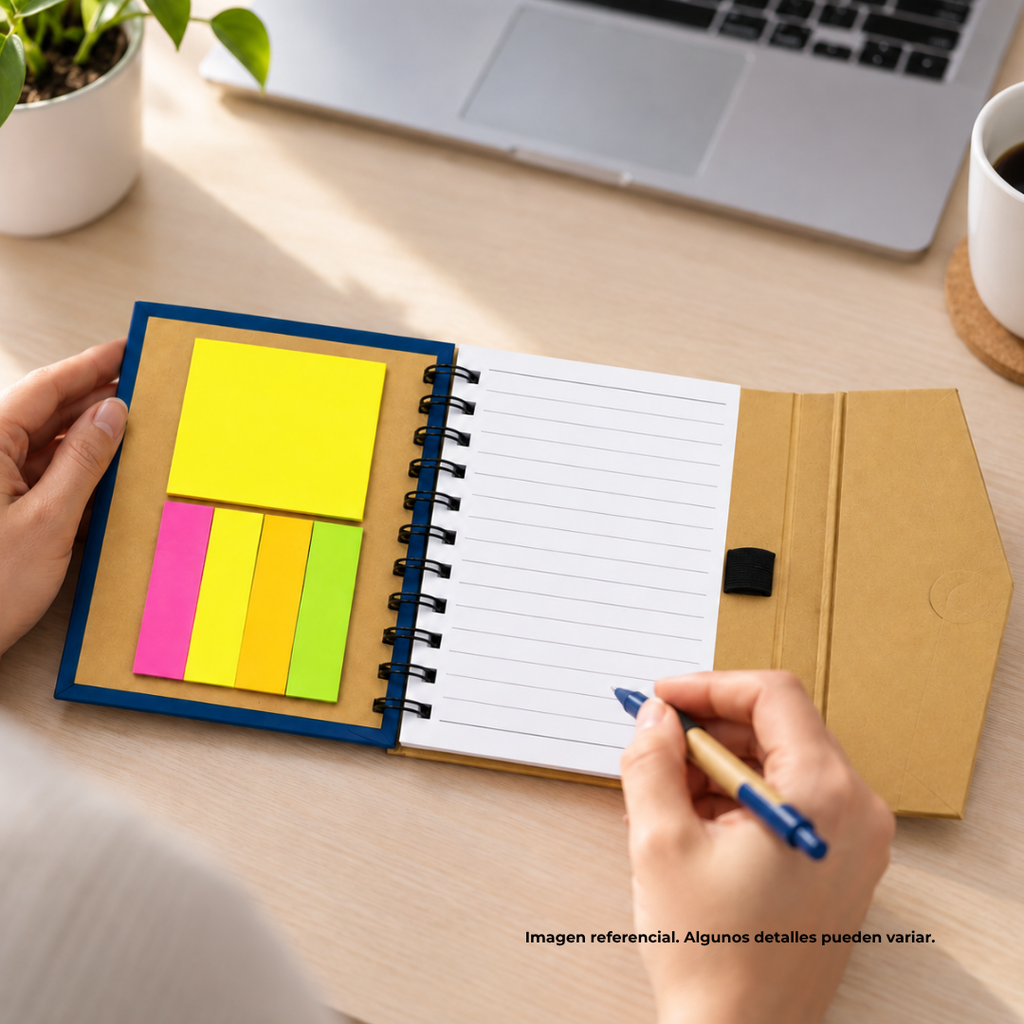 libretas, ecologica de carton, azul, 16*12.5 centimetros, con tapa con iman 70 paginas