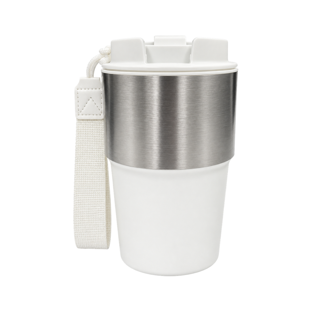 VASO, ACERO INOXIDABLE, BLANCO, 400 ml, Kofi doble pared con tapa de conveniencia