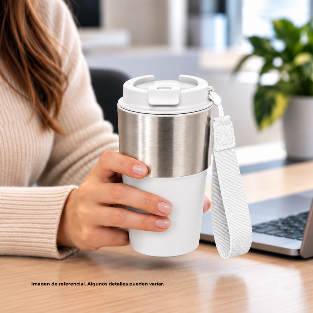 VASO, ACERO INOXIDABLE, BLANCO, 400 ml, Kofi doble pared con tapa de conveniencia