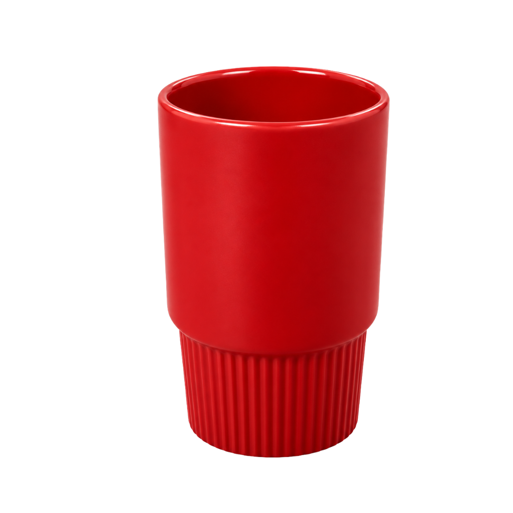 TAZA, CERÁMICA, ROJO, 16 oz, para carro  , sin tapa, sin recubrimiento, acabado mate.