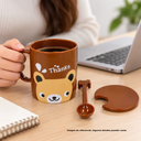 taza, plástico, café, 10.3*8.5*11.7 con , tapa y cuchara diseño oso