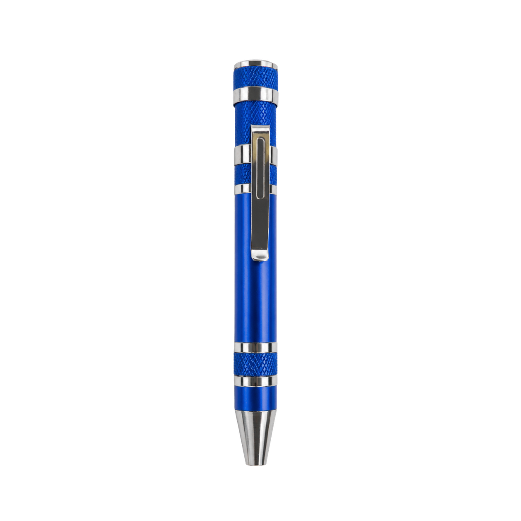 DESARMADOR, ACERO INOXIDABLE, AZUL OSCURO, Pencil de clip con 8 puntas de intercambiables