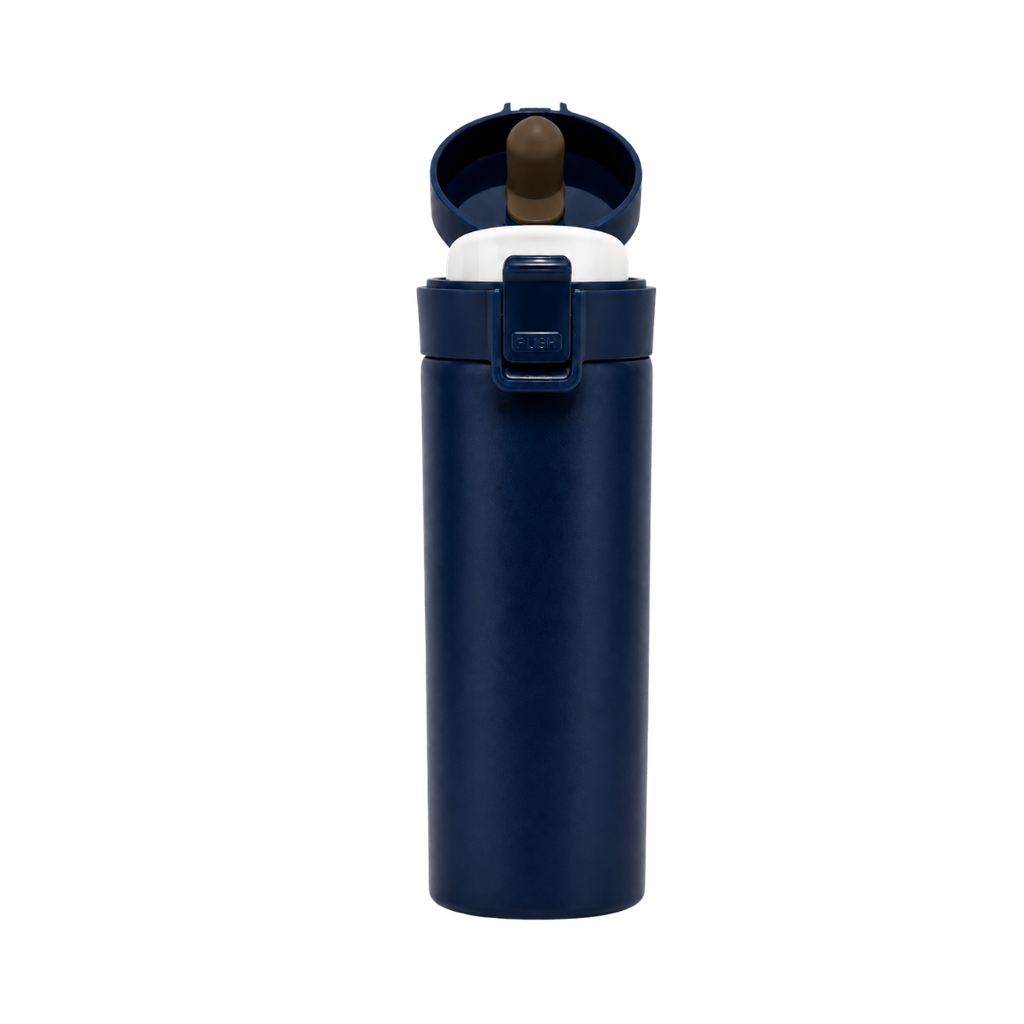 VASO, ACERO INOXIDABLE, AZUL MARINO, 480 ml, Mumbai 6.8*19.5 cm térmico doble pared con tapa automática y base antideslizante