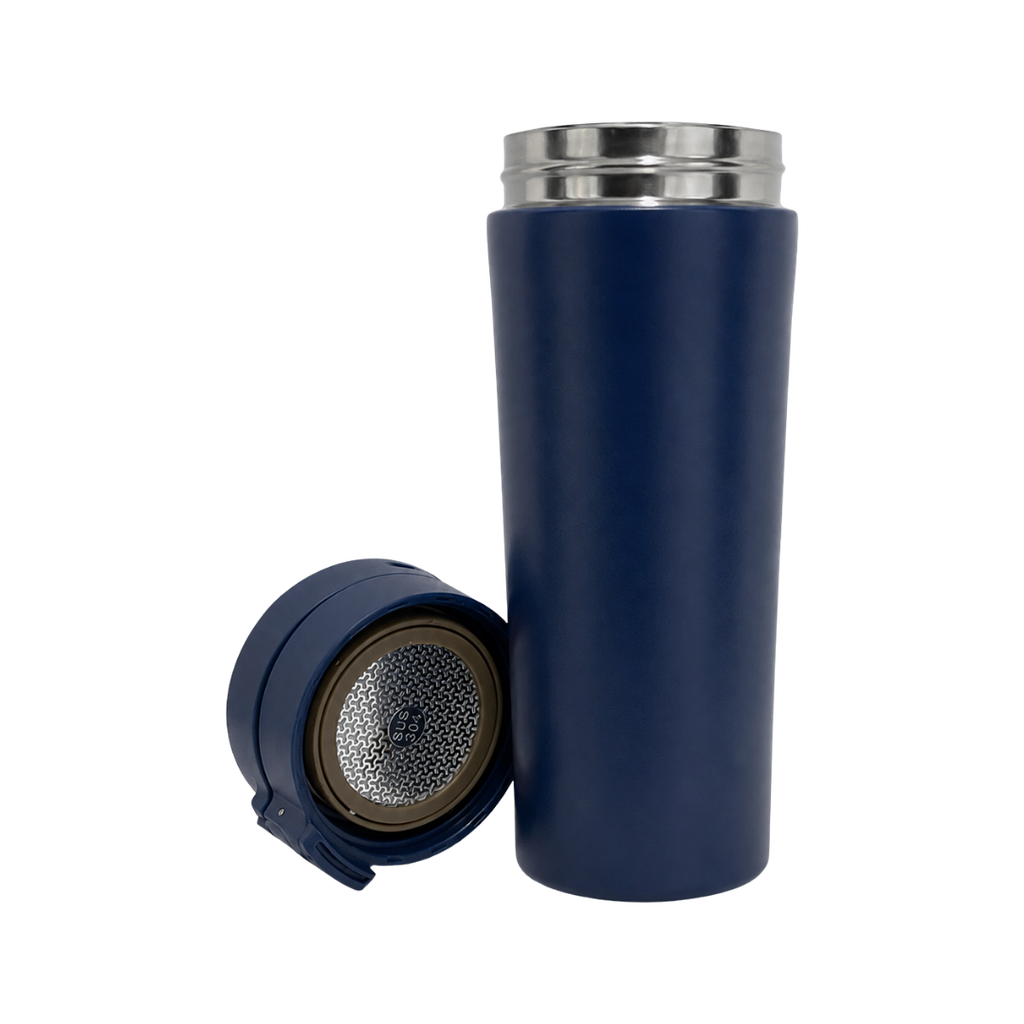 VASO, ACERO INOXIDABLE, AZUL MARINO, 480 ml, Mumbai 6.8*19.5 cm térmico doble pared con tapa automática y base antideslizante