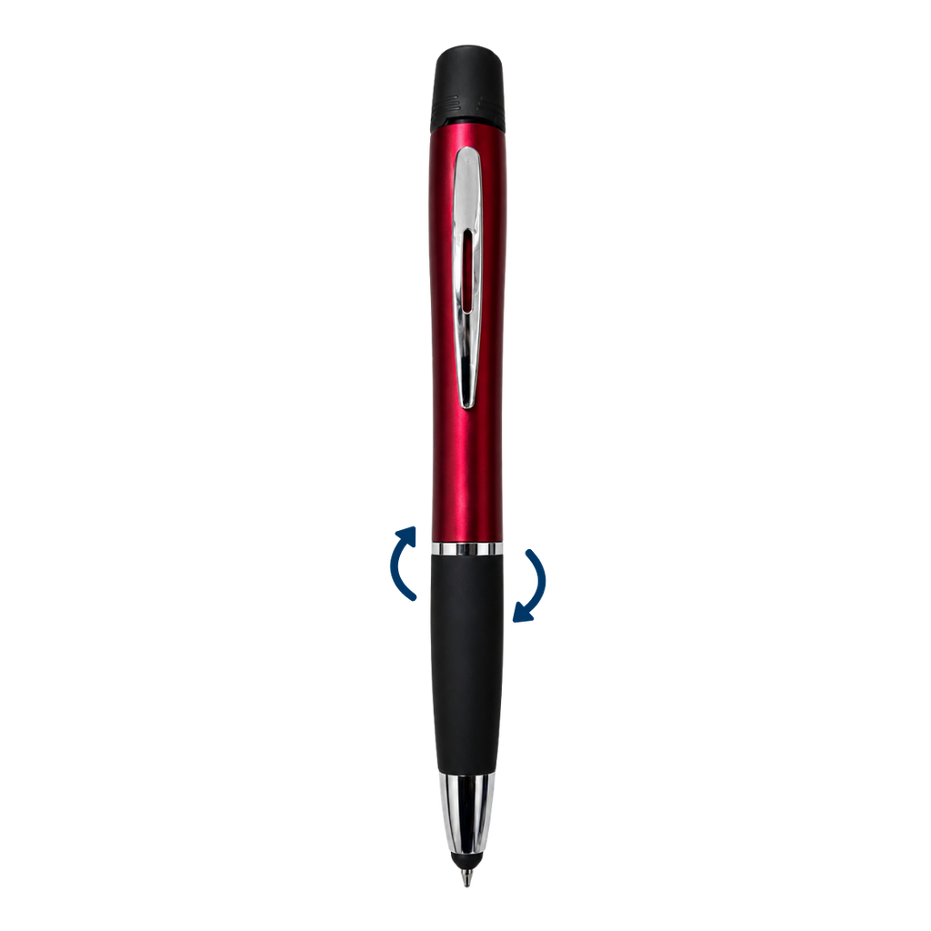 lapicero luminous, con goma antideslizante, rojo, y 3 resaltadores ,