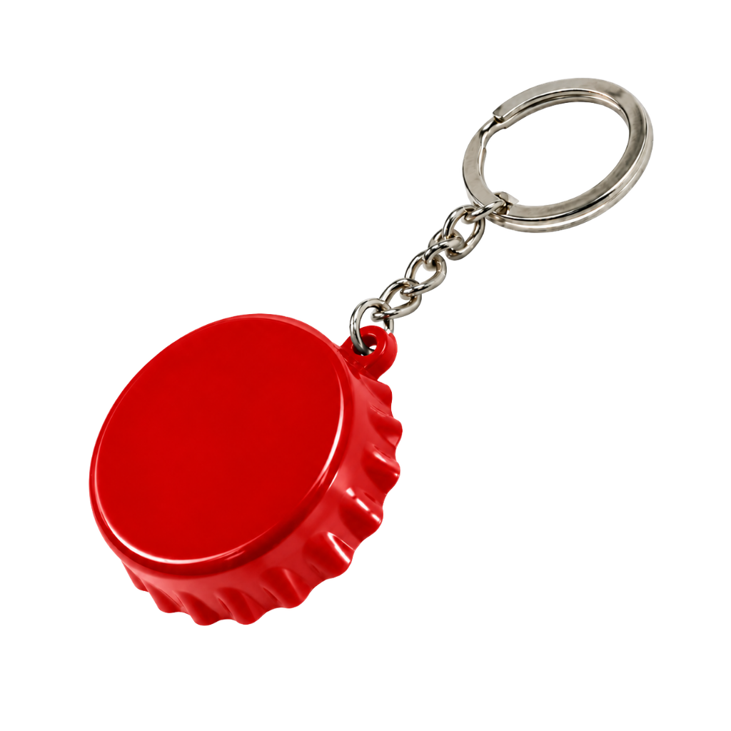 Llavero Plástico Rojo 5 cm Forma tapita con Destapador
