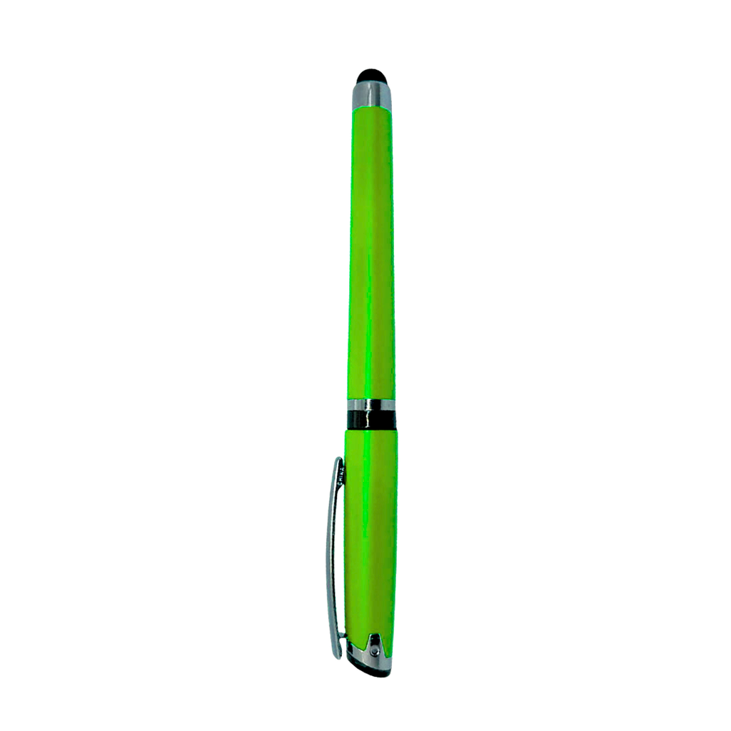 Lapiceros plástico verde limón 14.5 cm siliconeado con touch y tinta gel