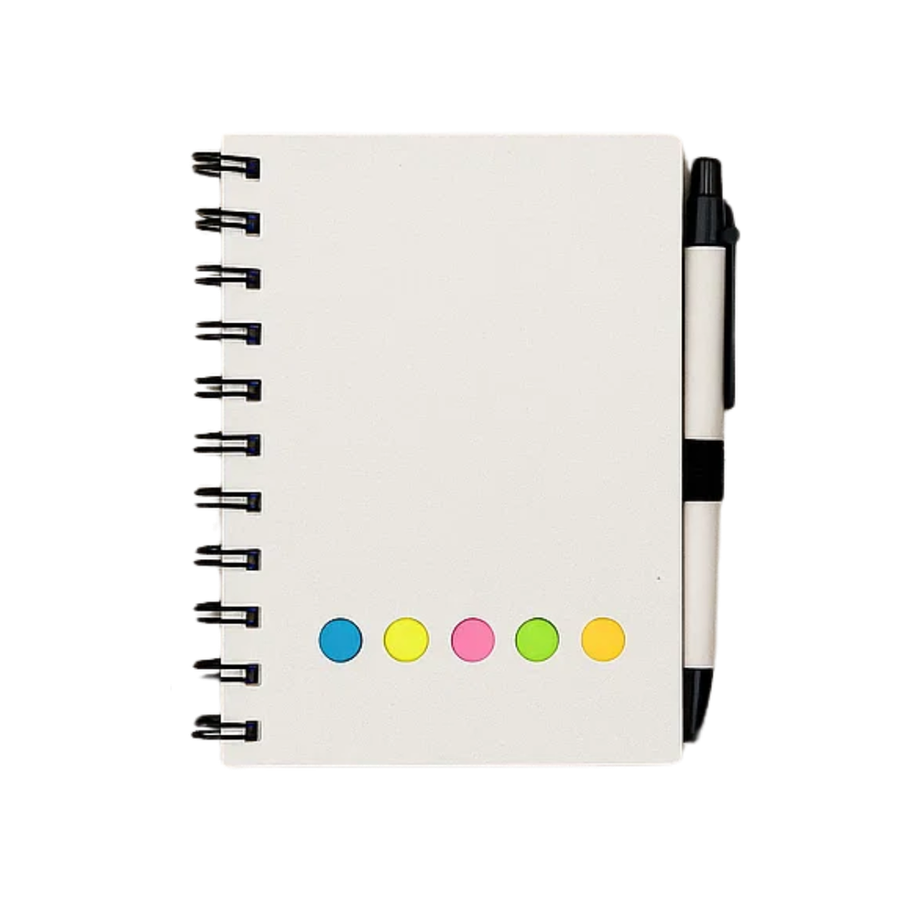Libretas cartón negro 14.5*10.5 cm 70 hojas con lapicero y notas adhesivas