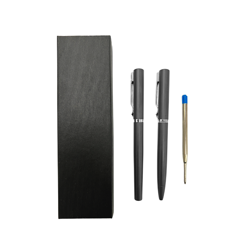 Lapiceros Acero Inoxidable Gris Frisk 2 Pcs Con Refil En Caja De Presentación