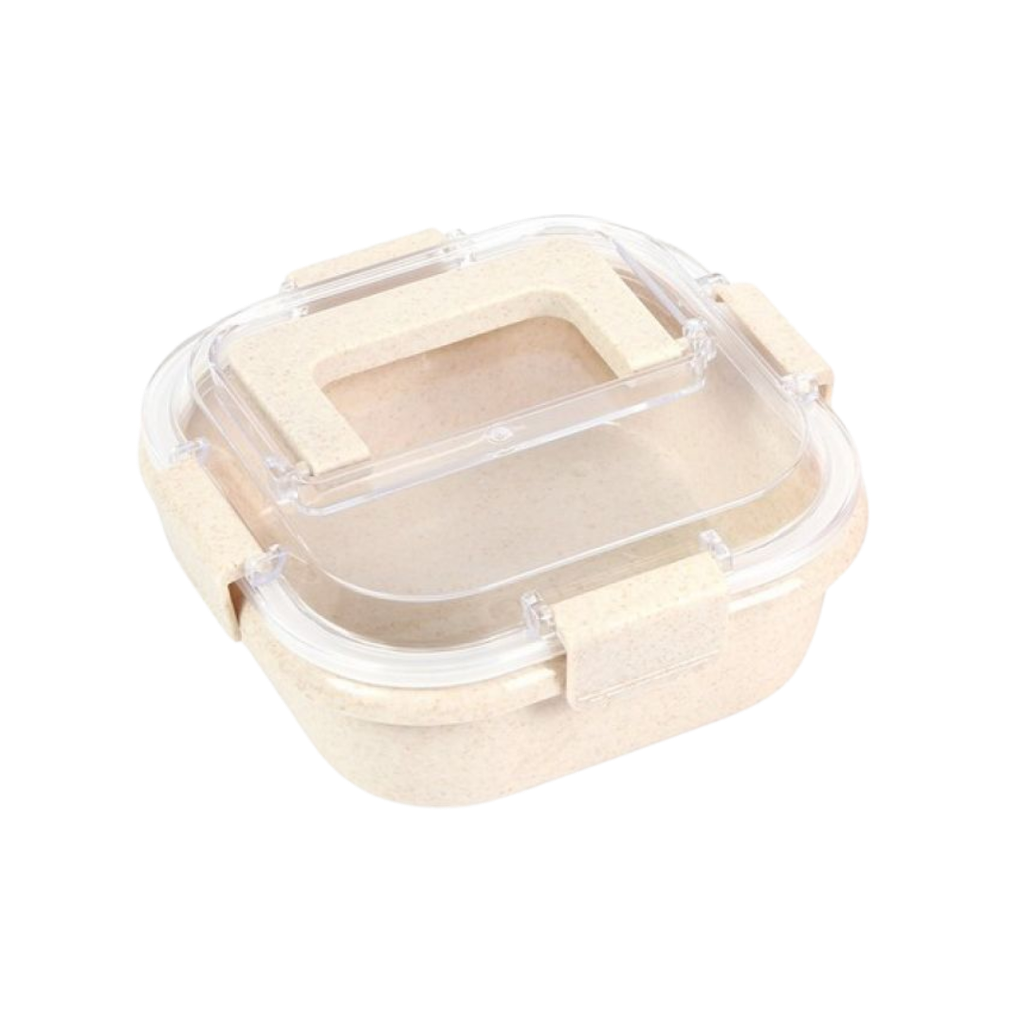 Fiambrera, Fibra De Trigo, Color Natural, 17.8*17.8*7.6 Centimetros, Con Ventana Y Agarrador