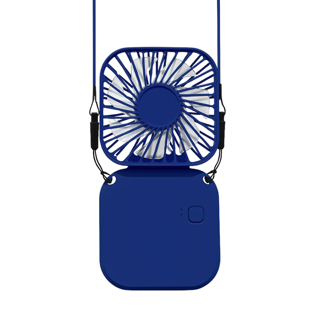 VENTILADOR, PLÁSTICO, AZUL OSCURO, 16*8*1.7 cm, plegable con cinta para el cuello