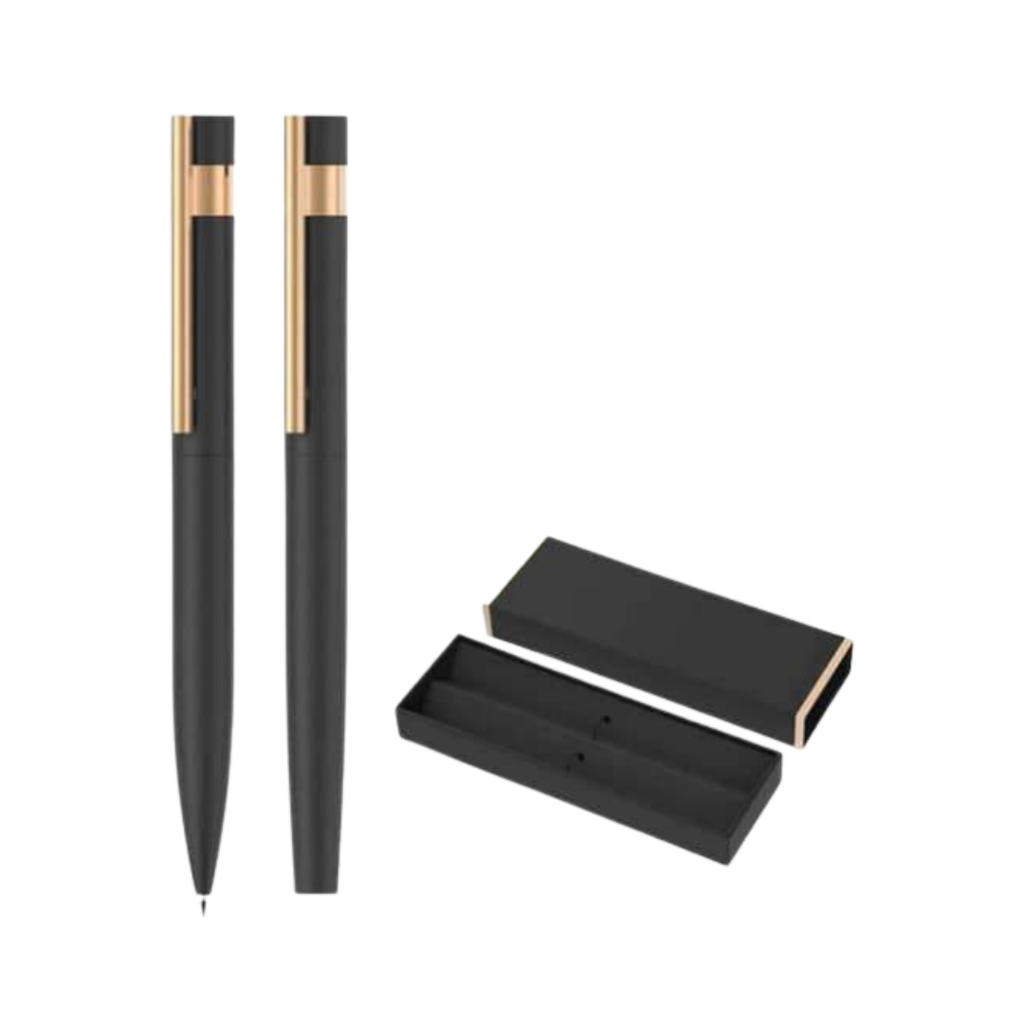 Lapicero, metal, negro, 17,4 x 5,3 x 2,3 cm, set 2 pcs clip gold rose
