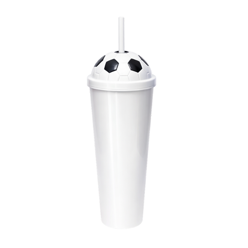 Vaso plástico blanco 1,000ml Carioca con tapa domo diseño de pelota y pajilla