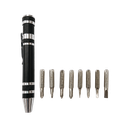 DESARMADOR, ACERO INOXIDABLE, NEGRO, Pencil de clip con 8 puntas de intercambiables