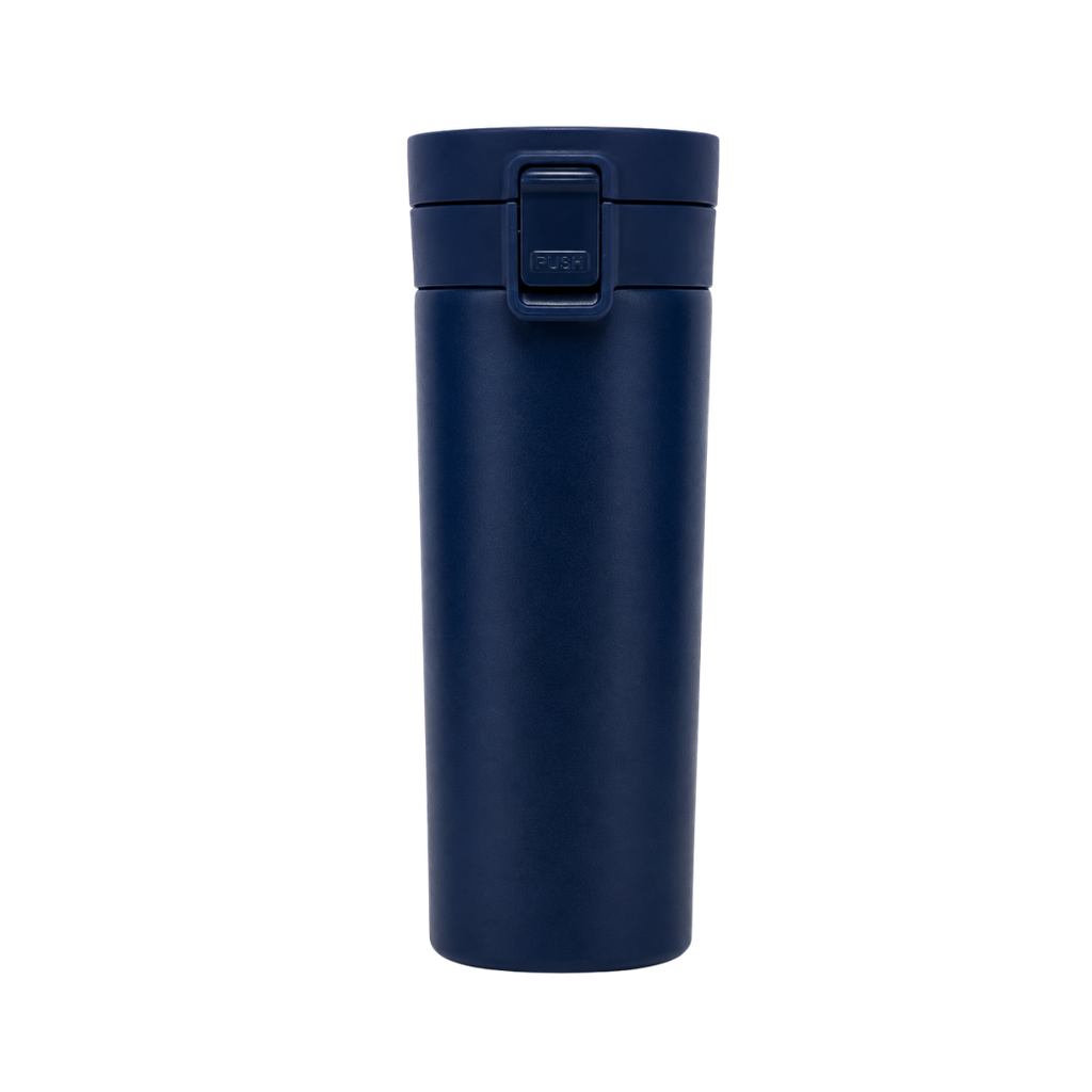 VASO, ACERO INOXIDABLE, AZUL MARINO, 480 ml, Mumbai 6.8*19.5 cm térmico doble pared con tapa automática y base antideslizante