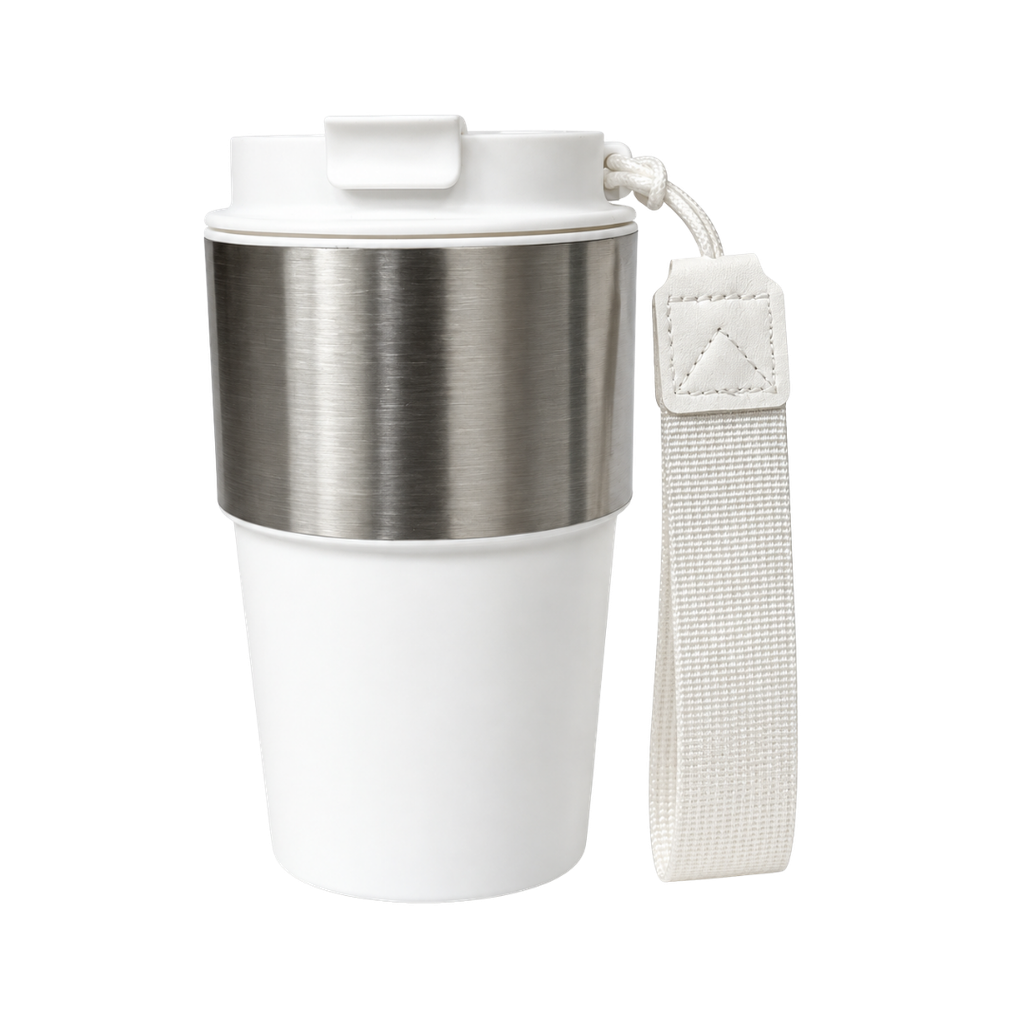 VASO, ACERO INOXIDABLE, BLANCO, 400 ml, Kofi doble pared con tapa de conveniencia
