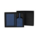 PORTA PASAPORTE, IMITACION CUERO, AZUL OSCURO, 15*11 cm, con identificador de maletas 11*7 cm en caja negra de regalo