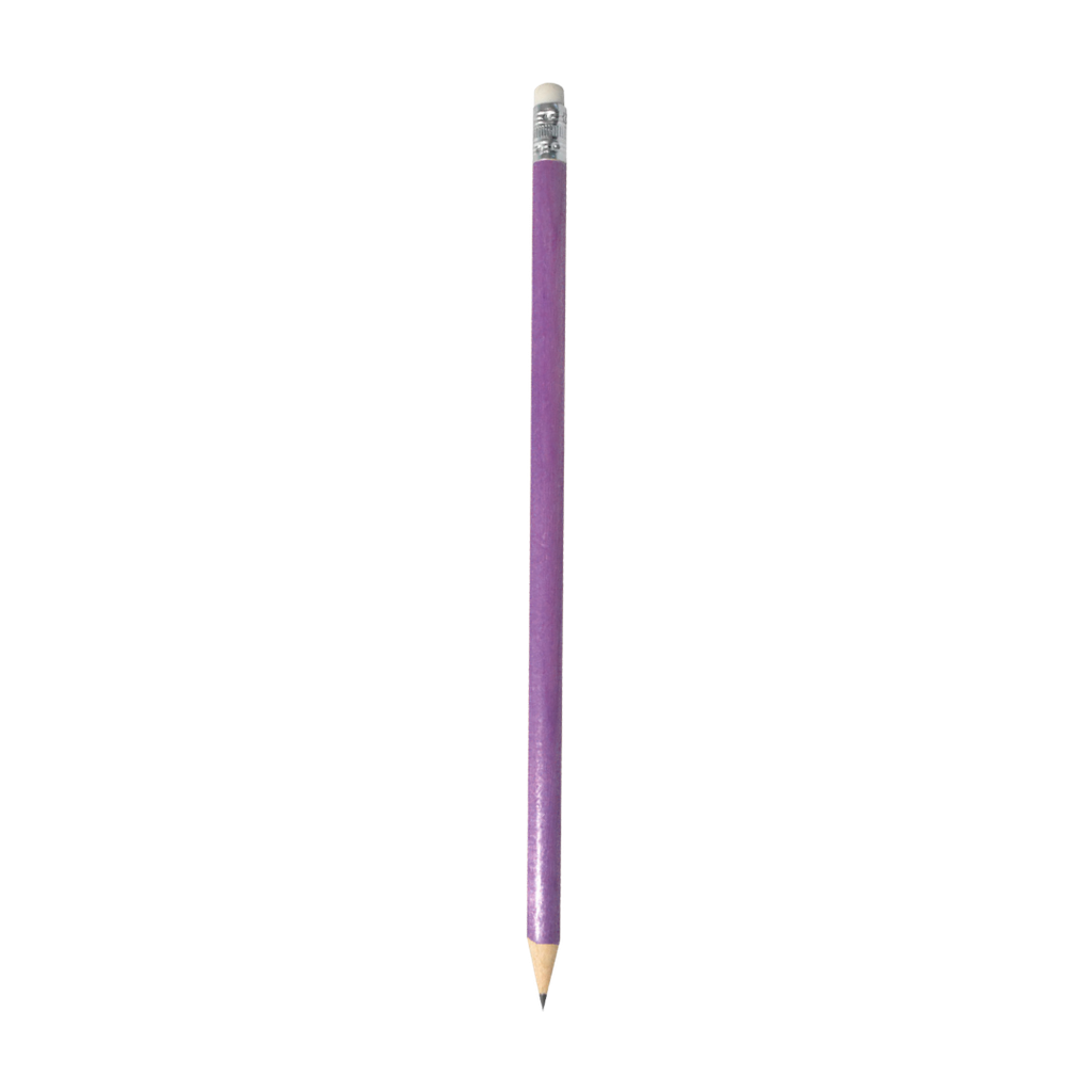 lapiz, madera, morado, 19 centimetros, con borrador