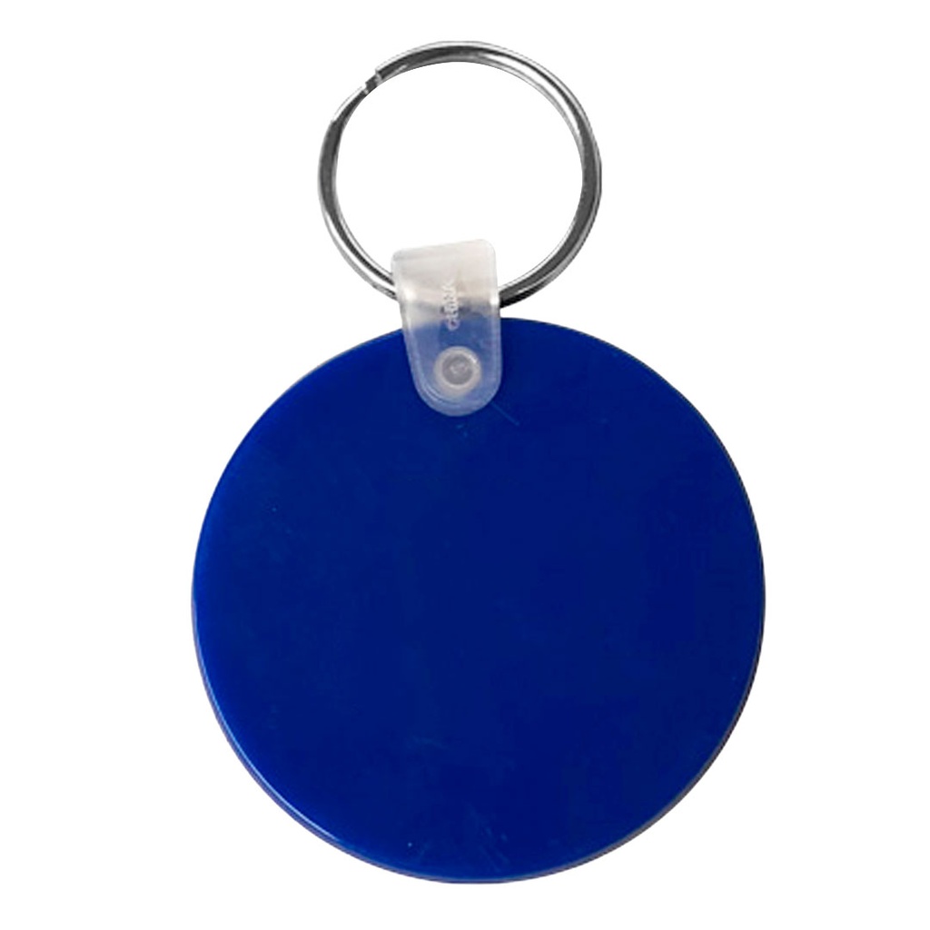 llavero redondo, pvc, azul reflex, 5*0.3 centimetros, de grosor