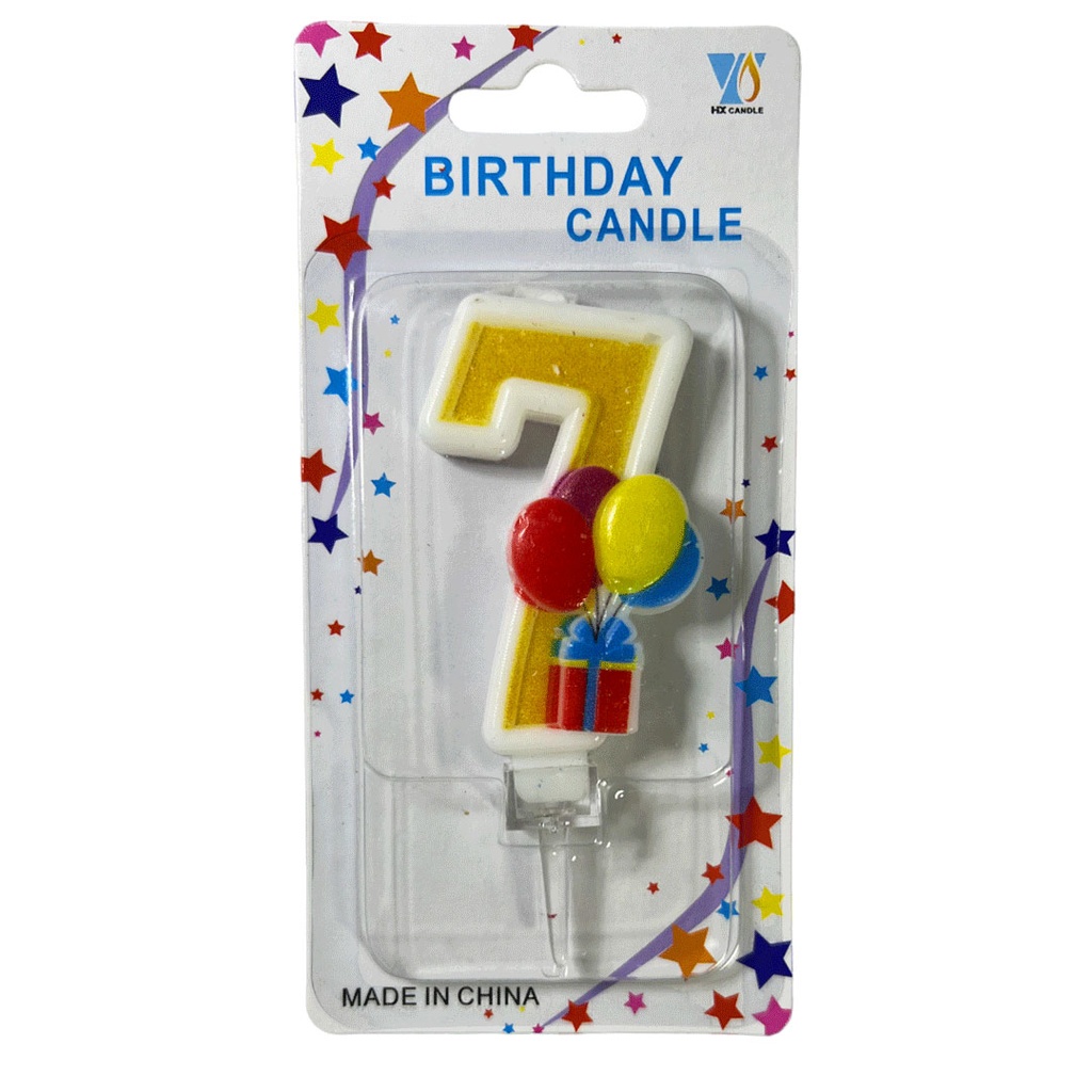 vela, , amarillo, 8*14.5 centimetros, numero 7 con globos