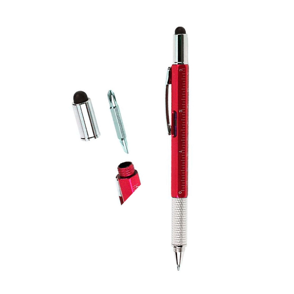 lapiceros, metal, rojo, 15.5 cm tool 5 en 1 , con touch, nivel, desarmador y regla