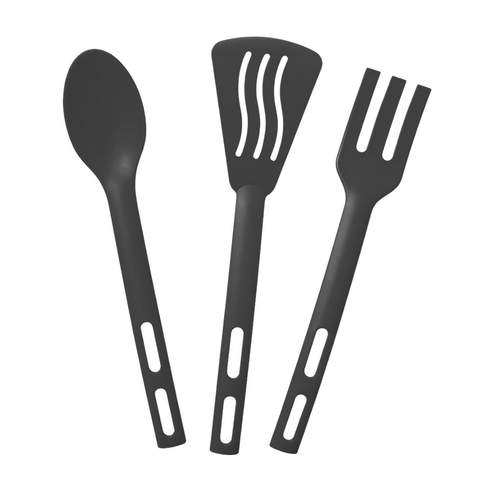 set de utensilios, plástico, negro, 24 centimetros, set 3 piezas