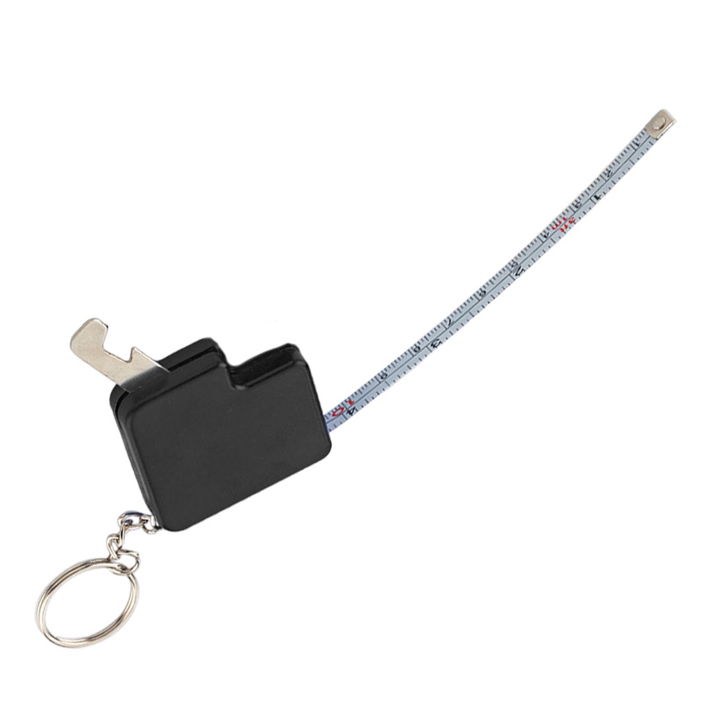 llaveros, plástico, negro, 4.5*4.5 cm centimetros, con destapador y metro (1 m)