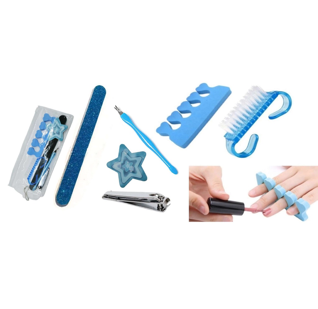set de manicure, pvc, celeste (baby blue), 19.5*8 centimetros, 5 pcs en bolsa