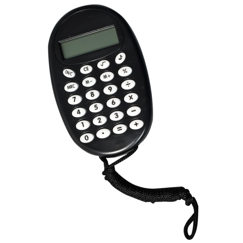 calculadora digital con pita, plastico, negro
