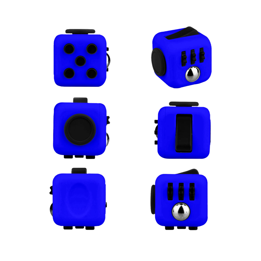 cubo antiestres, plástico, azul reflex, 4*4*4 centimetros, con agarrador