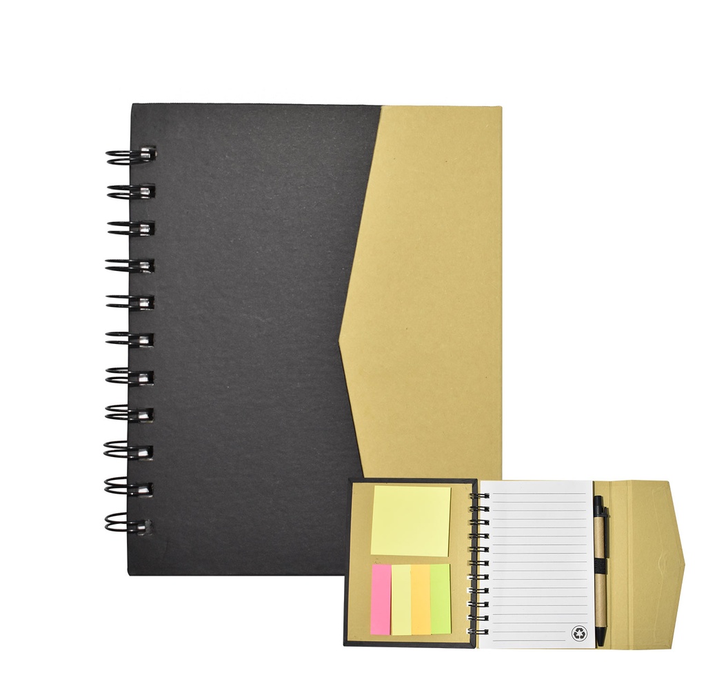 libretas, ecologica de carton, negro, 16*12.5 centimetros, tapa con iman 70 paginas.