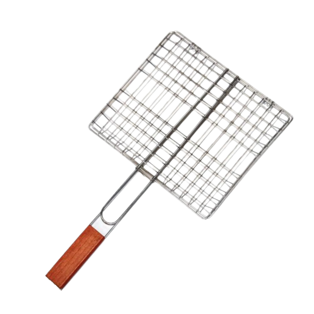 parrilla, metal, color natural, 25*35.5 centimetros, rectangular de mano para asar