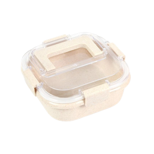 Fiambrera, Fibra De Trigo, Color Natural, 17.8*17.8*7.6 Centimetros, Con Ventana Y Agarrador