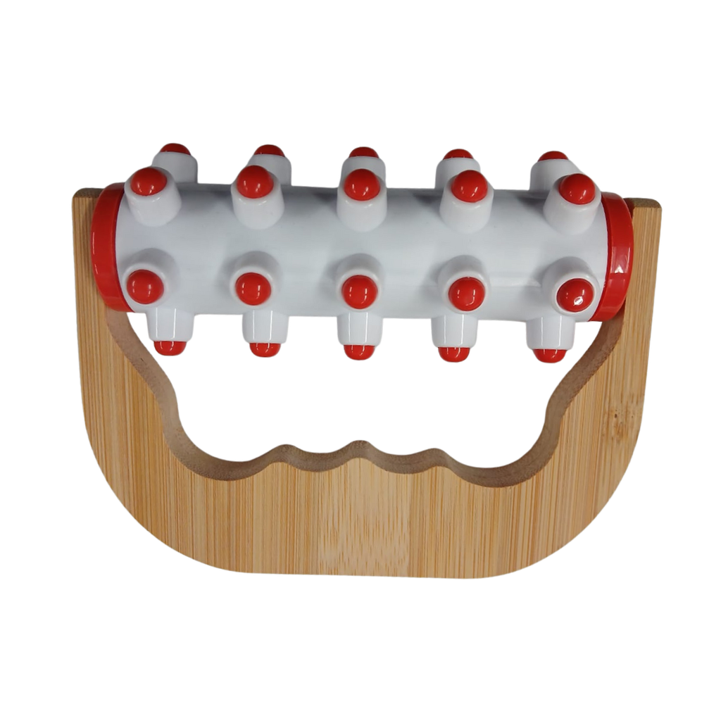 [B664026] Masajeador, Plástico, Rojo, 13.7*10.8*4.5 Centimetros, Roller Mango De Madera