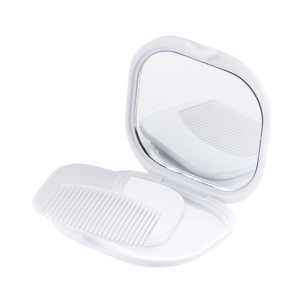[B664067] Espejo Plástico Blanco 7*7*1.2 cm Cuadrado Con Peine