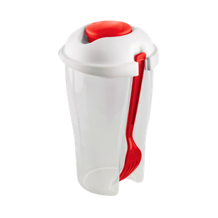 Vaso Plástico Rojo 800 Ml Ensaladero Con Tenedor Y Botecito Cuerpo Transparente