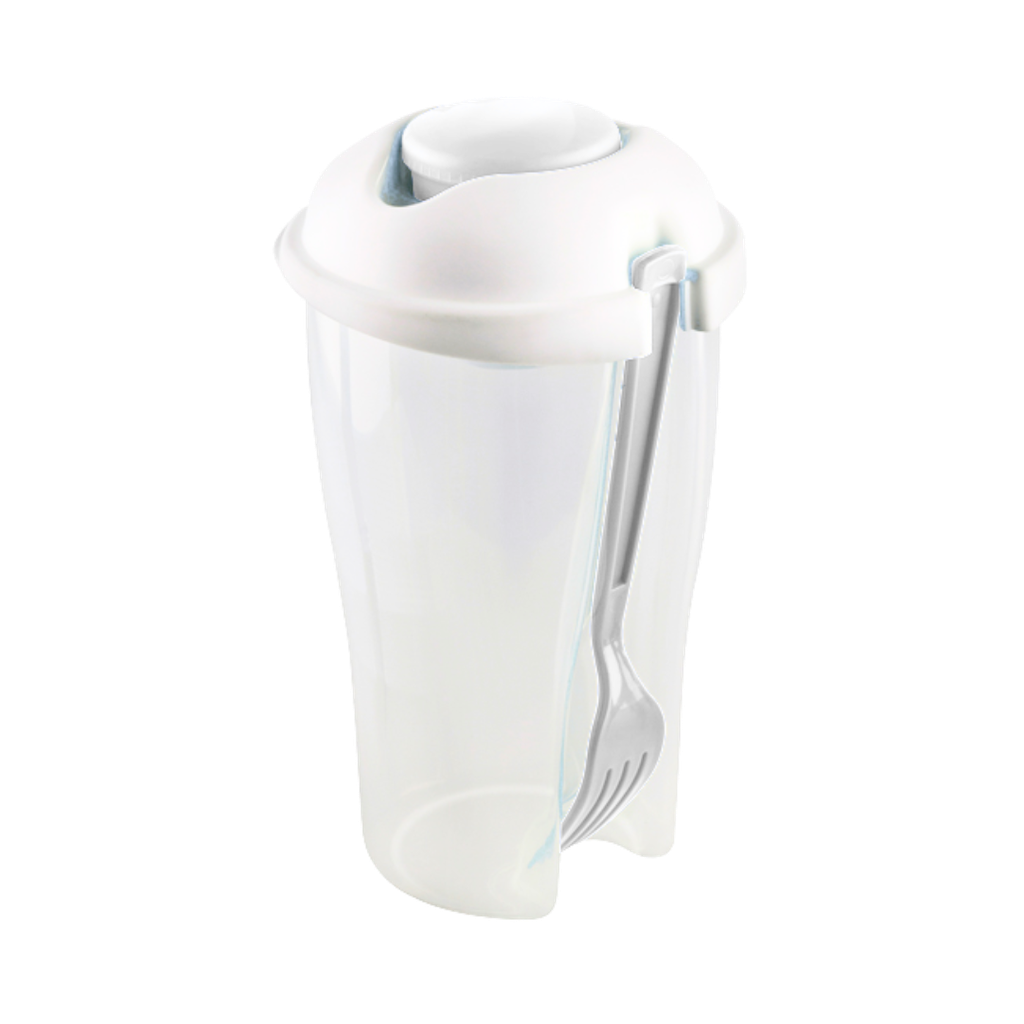 [P251516] Vaso Plástico Blanco  800 Ml Ensaladero Con Tenedor Y Botecito Cuerpo Transparente