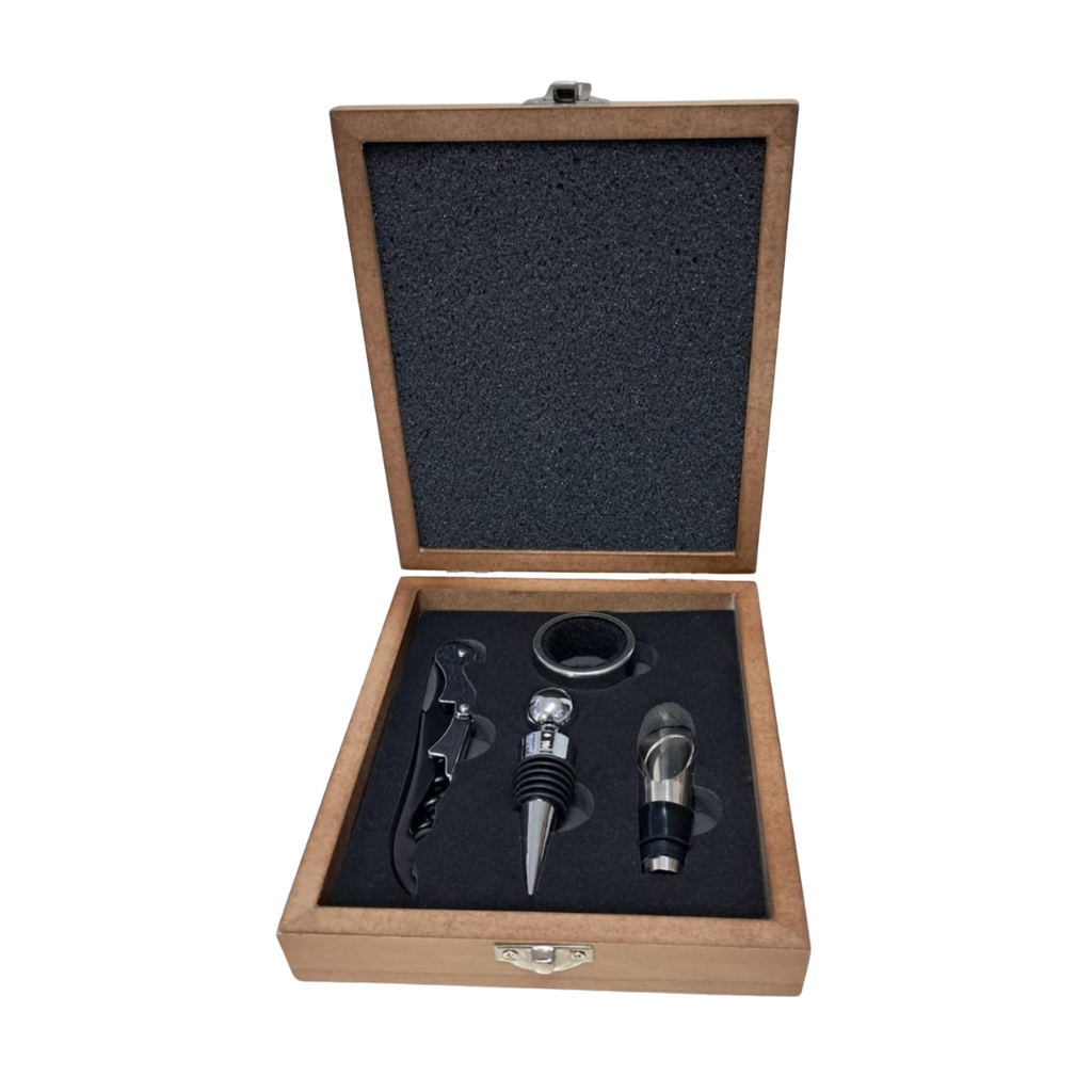 [P298152] Set De Vino Acero Inoxidable Natural 17.5*15.5 cm 4 Pcs En Caja De Bambú
