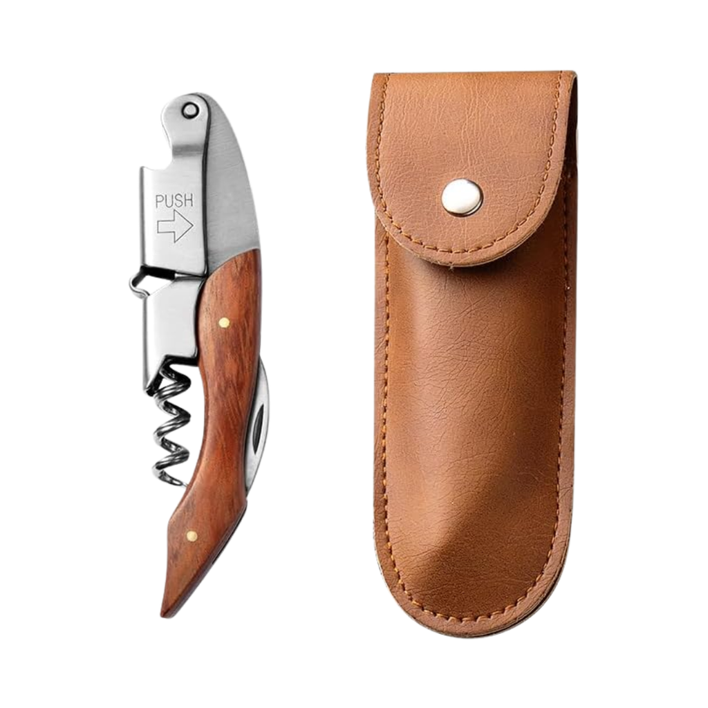 [P298153] Sacacorcho Acero Inoxidable Cafe 120*29*16 Mm Multifuncional Con Navaja En Estuche