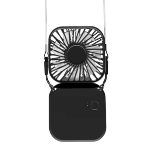VENTILADOR, PLÁSTICO, NEGRO, 16*8*1.7 cm, plegable con cinta para el cuello