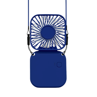 VENTILADOR, PLÁSTICO, AZUL OSCURO, 16*8*1.7 cm, plegable con cinta para el cuello