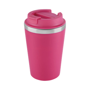 VASO, ACERO INOXIDABLE, FUCSIA, 350 ml, MIAMI DOBLE PARED EXTERIOR PLÁSTICO CON TAPADERA