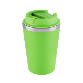 VASO, ACERO INOXIDABLE, VERDE LIMÓN, 350 ml, MIAMI DOBLE PARED EXTERIOR PLÁSTICO CON TAPADERA