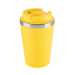VASO, ACERO INOXIDABLE, AMARILLO, 350 ml, MIAMI DOBLE PARED EXTERIOR PLÁSTICO CON TAPADERA