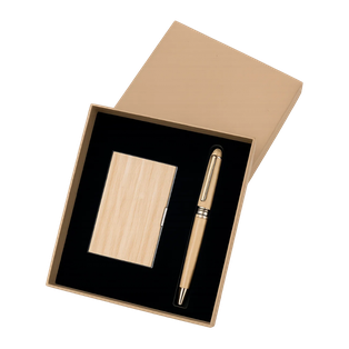 Set de escritorio bambú natural 17*14*3cm 2 pcs, lapicero y tarjetero