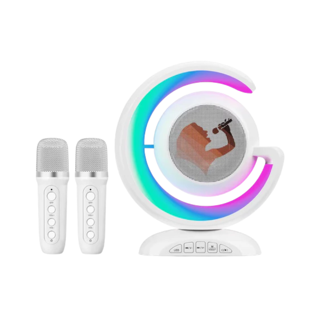 [TG104180] Bocina plástico blanco Lámpara con 2 micrófonos para karaoke