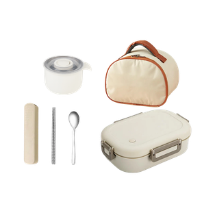 Lonchera oxford beige  23*17*17,5 cm  con set de cubiertos y herméticos